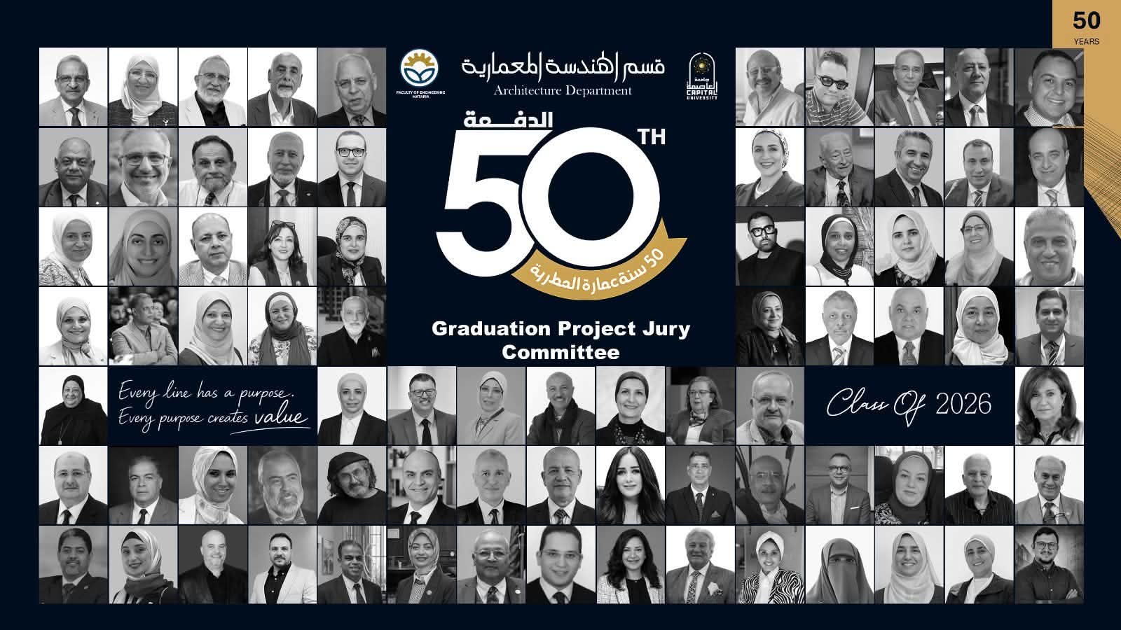 قسم الهندسة المعمارية يحتفي بمناقشات مشروعات تخرج الدفعة الخمسين في أجواء أكاديمية رفيعة.